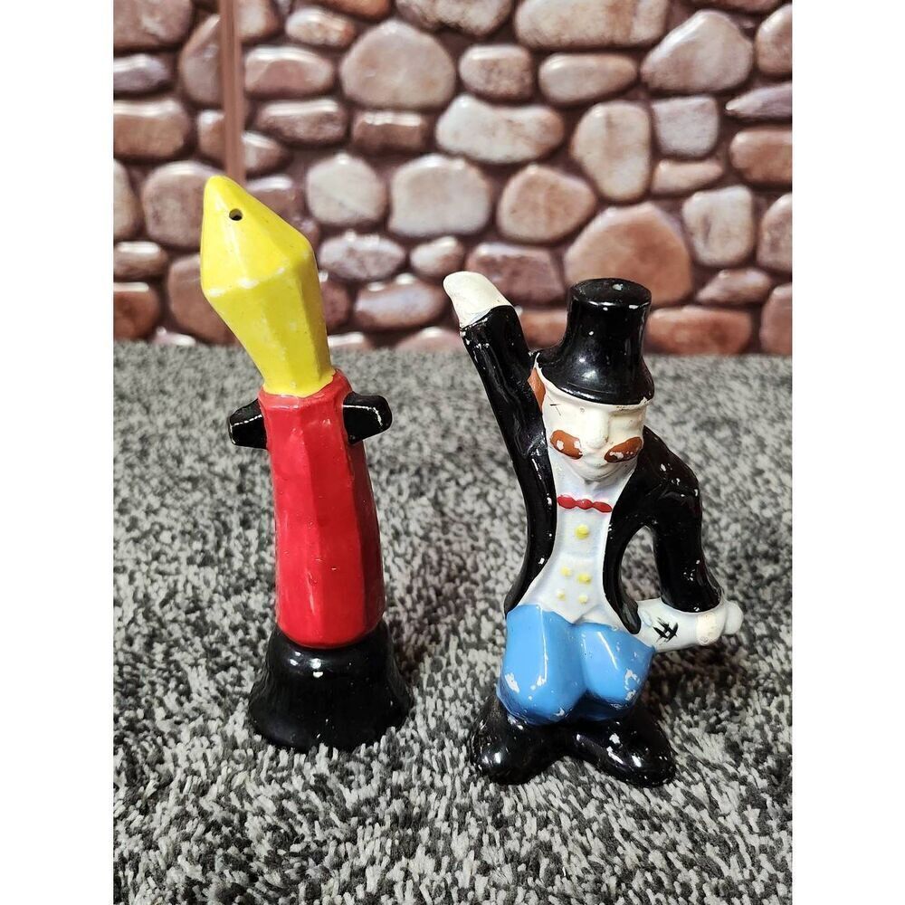Vintage Hand Painted Hobo and a Light Pole Salt and Pepper Shakers -Rare